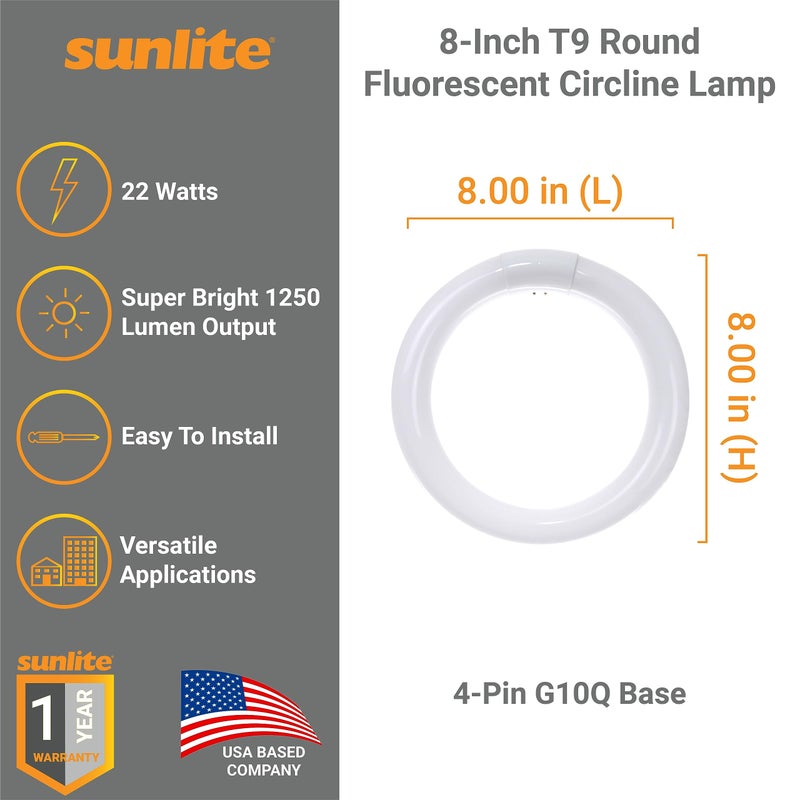 Sunlite 05010 FC8T9/WW 8-Inch T9 Round Fluorescent Circline Lamp, 22 Watts, 1250 Lumens, 3000K Warm White, RoHS Compliant, G10Q 4-Pin Base, 1 Pack - Image 2