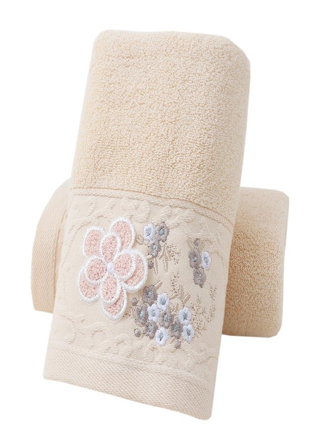 Pidada Hand Towels Set of 2 Embroidered Floral Pattern 100% Cotton Absorbent Soft Decorative Towel for Bathroom (Brown) - Image 1