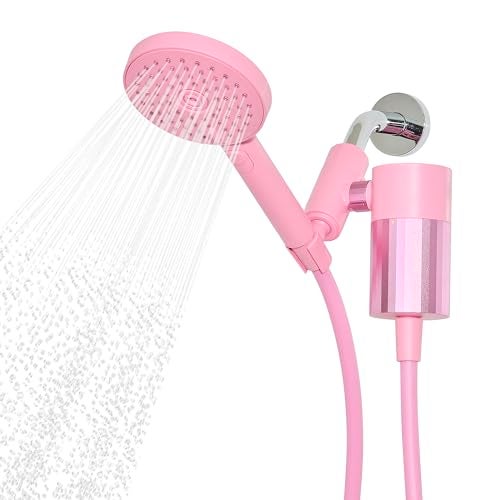 Sproos! Sproos Handheld Showerhead with Filter Set High Performance Filtration System for Healthier Hair and Skin Extra Long 70 Inch Hose 3 Customized Spray Functions Pink - Image 1