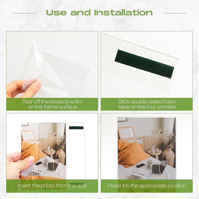 Qunclay 12 Pcs Acrylic Picture Frame 5 x 7 Inches Clear Frameless Floating Picture Frame with Tape Stick to Wall Mounting for Home Office School Display Photo Poster - Image 3