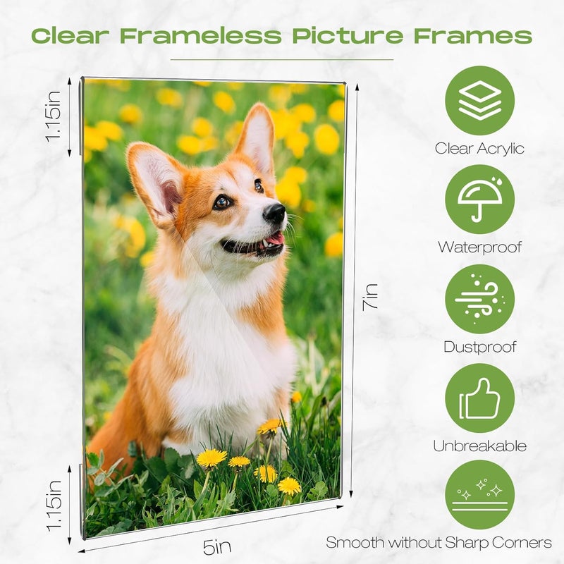 Qunclay 12 Pcs Acrylic Picture Frame 5 x 7 Inches Clear Frameless Floating Picture Frame with Tape Stick to Wall Mounting for Home Office School Display Photo Poster - Image 2