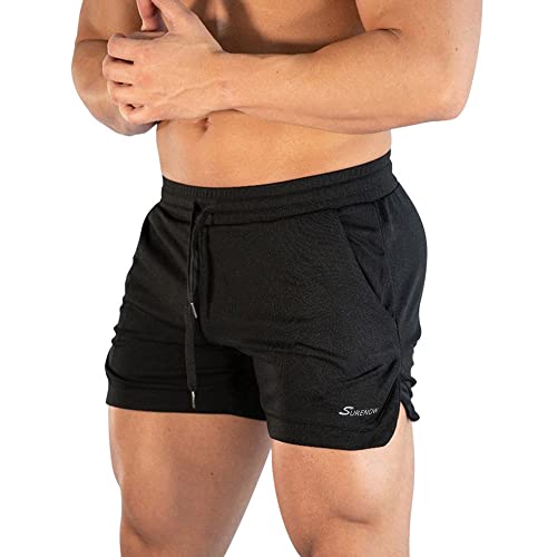 Surenow Mens Running Gym Shorts 3 Inch Breathable Lightweight Athletic Sport Shorts Training Workout Shorts with Pockets Black - Image 1