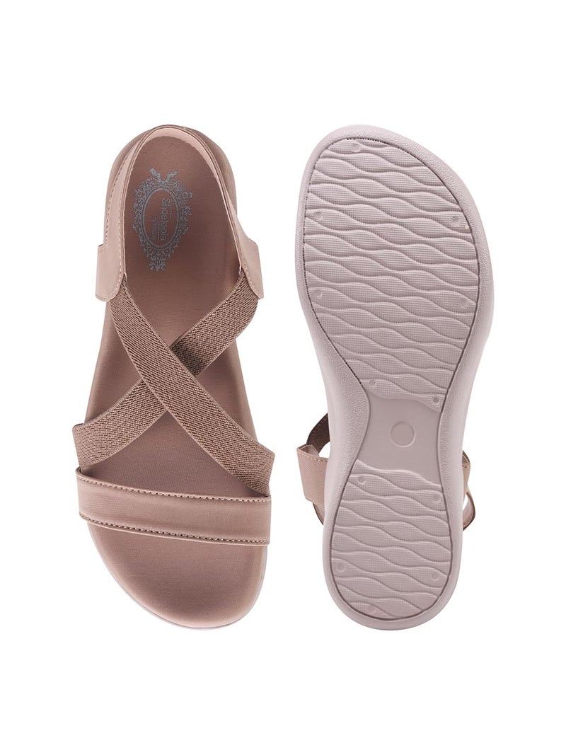 Shoetopia Women's Cross Beige Strap Elastic Comfort Sandals - Lightweight & Casual Slip-On Summer Flats EU39 - Image 5