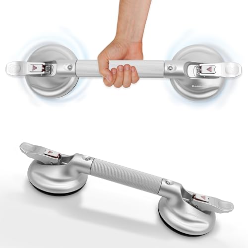KosmoCare Suction Grab Bar | Tool Free Shower Handle | Portable Grab Bar | Safety Rail for Handicap Elderly Senior | Quick (Dis) Assemble | Heavy Duty | 21 inch Silver - Crest Series - Image 1