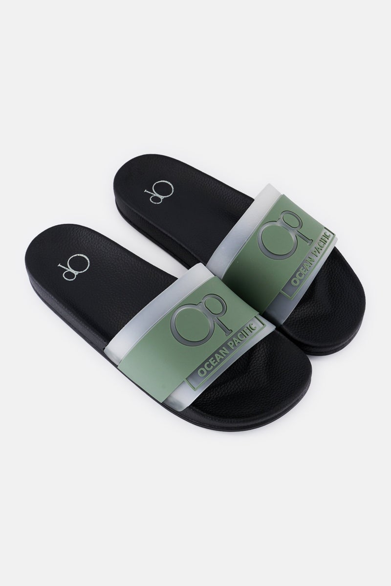 Ocean Pacific Men Brand Logo Slip On Slides, Oive  - Image 2
