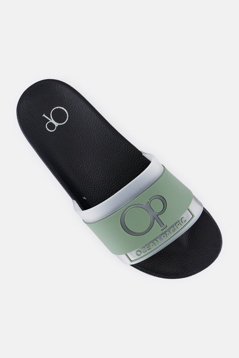 Ocean Pacific Men Brand Logo Slip On Slides, Oive  - Image 4