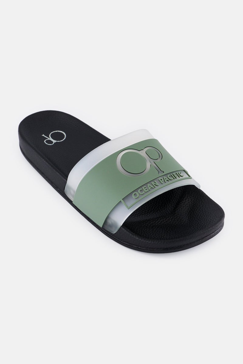 Ocean Pacific Men Brand Logo Slip On Slides, Oive  - Image 1