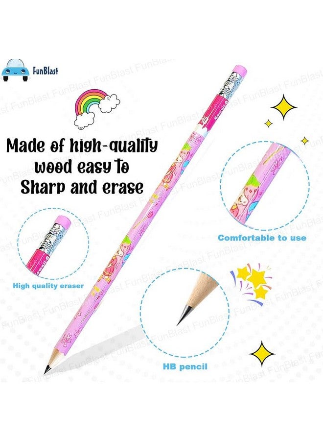 FunBlast FunBlast Flower Fairy Pencil Set - 8 Pcs Pencils with 12 Kawaii Stickers, Sharpener, Erasers and Pencil Cap for Kids, Boys and Girls, Kawaii Stationary Set, Birthday Return Gift Stationary Set (Pink)  - Image 4