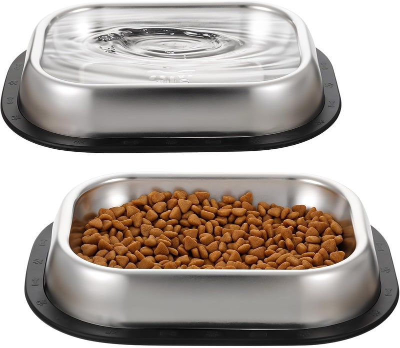 KASTWAVE Closed & open space compatible 2 Pcs Stainless Steel Metal Food Dishes, Stainless Steel Dog Cat Bowls with Non-Skip Base, Feeder Dogs Bowl Water Bowl, with Shallow Design, Easy to Clean, for Small & Medium Dogs and Cats Precision processed material - Image 1