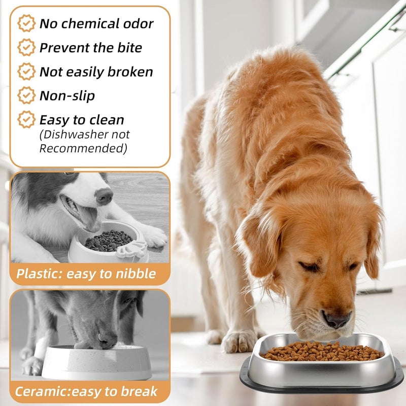 KASTWAVE Closed & open space compatible 2 Pcs Stainless Steel Metal Food Dishes, Stainless Steel Dog Cat Bowls with Non-Skip Base, Feeder Dogs Bowl Water Bowl, with Shallow Design, Easy to Clean, for Small & Medium Dogs and Cats Precision processed material - Image 3