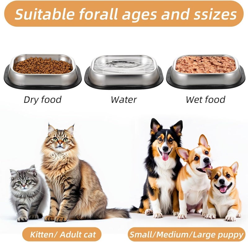 KASTWAVE Closed & open space compatible 2 Pcs Stainless Steel Metal Food Dishes, Stainless Steel Dog Cat Bowls with Non-Skip Base, Feeder Dogs Bowl Water Bowl, with Shallow Design, Easy to Clean, for Small & Medium Dogs and Cats Precision processed material - Image 4