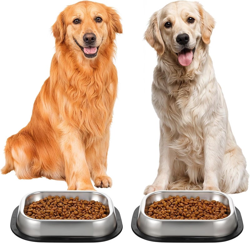 KASTWAVE Closed & open space compatible 2 Pcs Stainless Steel Metal Food Dishes, Stainless Steel Dog Cat Bowls with Non-Skip Base, Feeder Dogs Bowl Water Bowl, with Shallow Design, Easy to Clean, for Small & Medium Dogs and Cats Precision processed material - Image 2