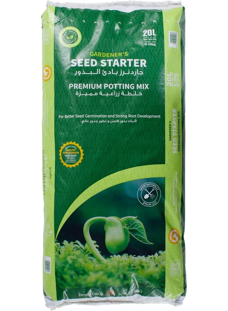 GARDENER'S Premium Seed Starter Potting Mix 20L Organic Lightweight Potting Soil for Seedlings, Herbs, Vegetables & Flowers Nutrient-Rich Garden Soil for Fast Germination & Strong Root Growth Indoor Outdoor Use - Image 1