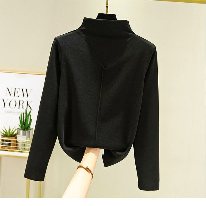 Velvet Thermal Turtleneck Womens Slim Fit Long Sleeve Black  - Image 1