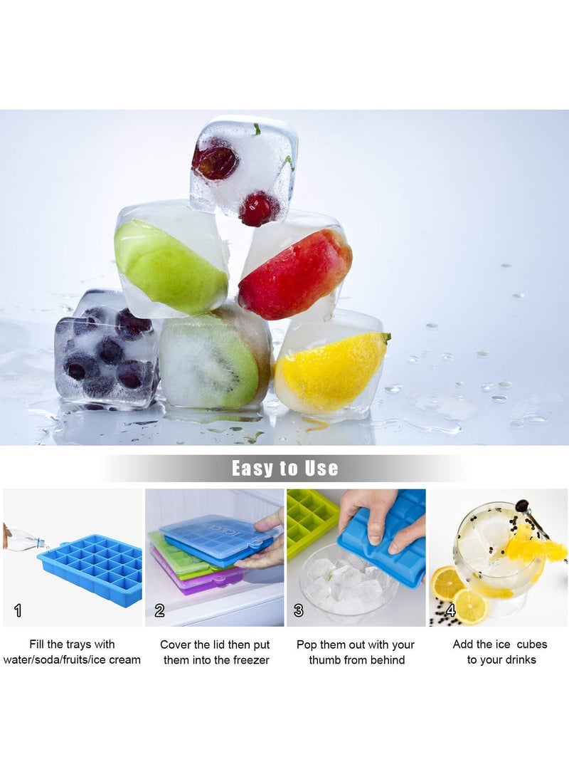 صواني مكعبات الثلج 3 قطع، صينية ثلج من السيليكون مع غطاء قابل للإزالة، قوالب مكعبات ثلج مرنة وسهلة الإزالة، 24 مكعب لكل صينية للمشروبات الكوكتيل، طعام الأطفال، والشوكولاتة. - Image 5