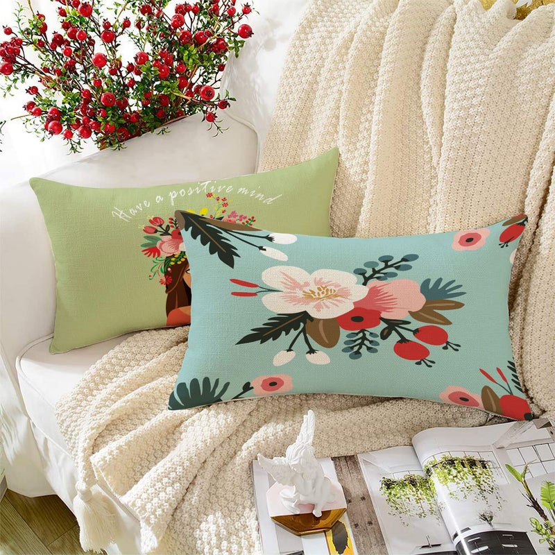 BRICK HOME Set of 2 Polycotton Printed Cushion Covers 12x18 Inches | Floral & Motivational Design | Multicolor Decorative Pillow Covers | Soft Fabric Cushion Covers for Sofa, Couch & Living Room - Image 5