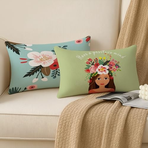 BRICK HOME Set of 2 Polycotton Printed Cushion Covers 12x18 Inches | Floral & Motivational Design | Multicolor Decorative Pillow Covers | Soft Fabric Cushion Covers for Sofa, Couch & Living Room - Image 2