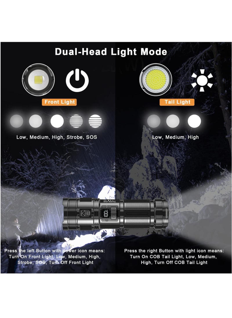 Generic - Flashlights High Lumens Rechargeable, 12000 Lumens Super Bright Led Flashlight with COB Work Light, Powerful Flash Light, High Powered Handheld Tactical Flashlights for Emergencies Camping Hiking Gift - Image 1