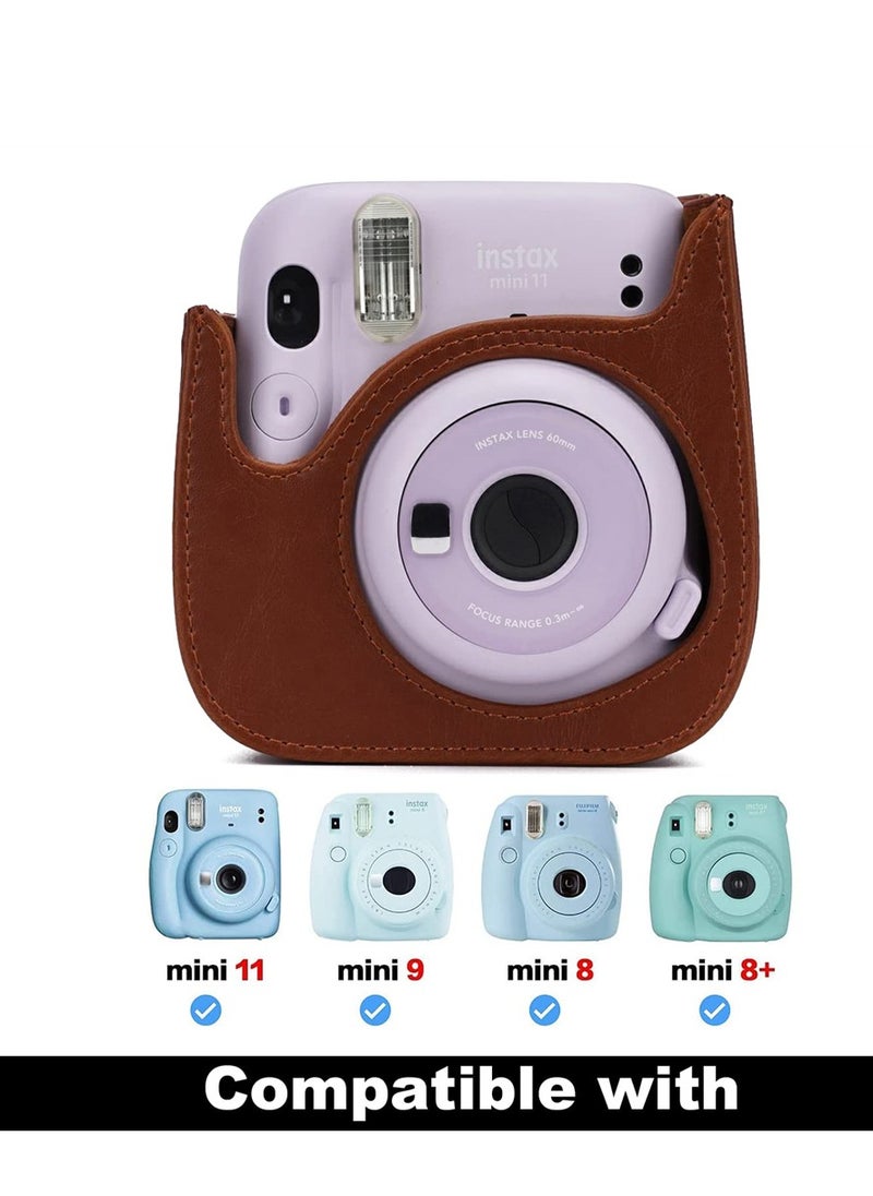 SYOSI - Instant Camera Case Compatible with for Fujifilm Instax Mini 11/9/8/8+ PU Leather Bag with Pocket and Adjustable Shoulder Strap Mini Photo Album (Brown) - Image 1