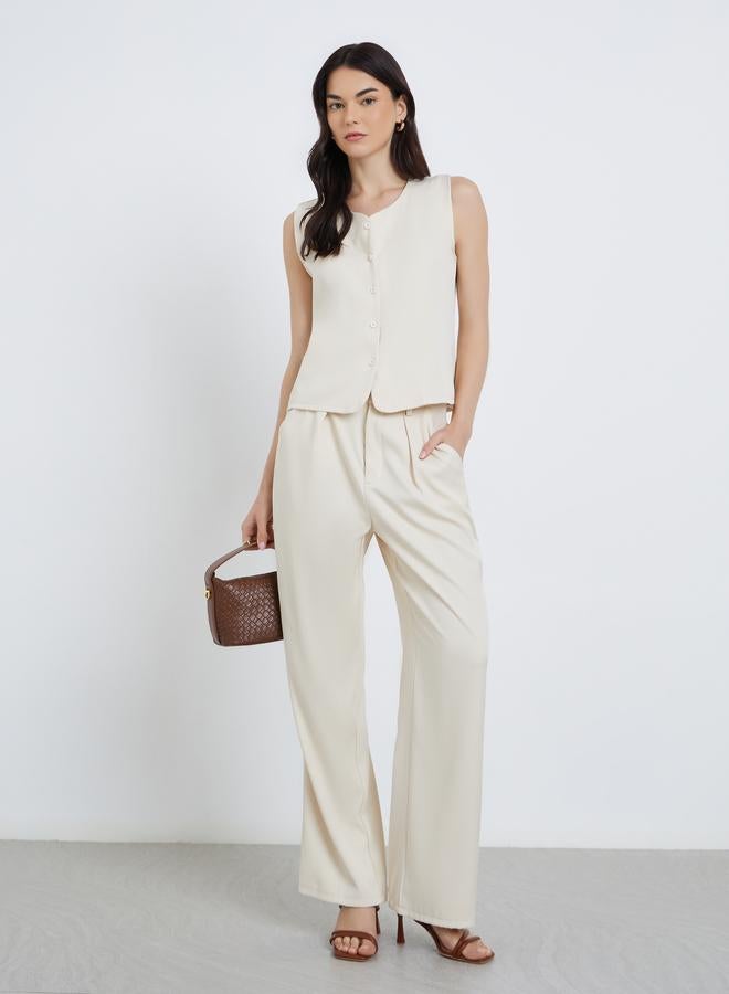 Take Two Solid Sleeveless Buttoned Top and Pant Co-Ords - Image 1