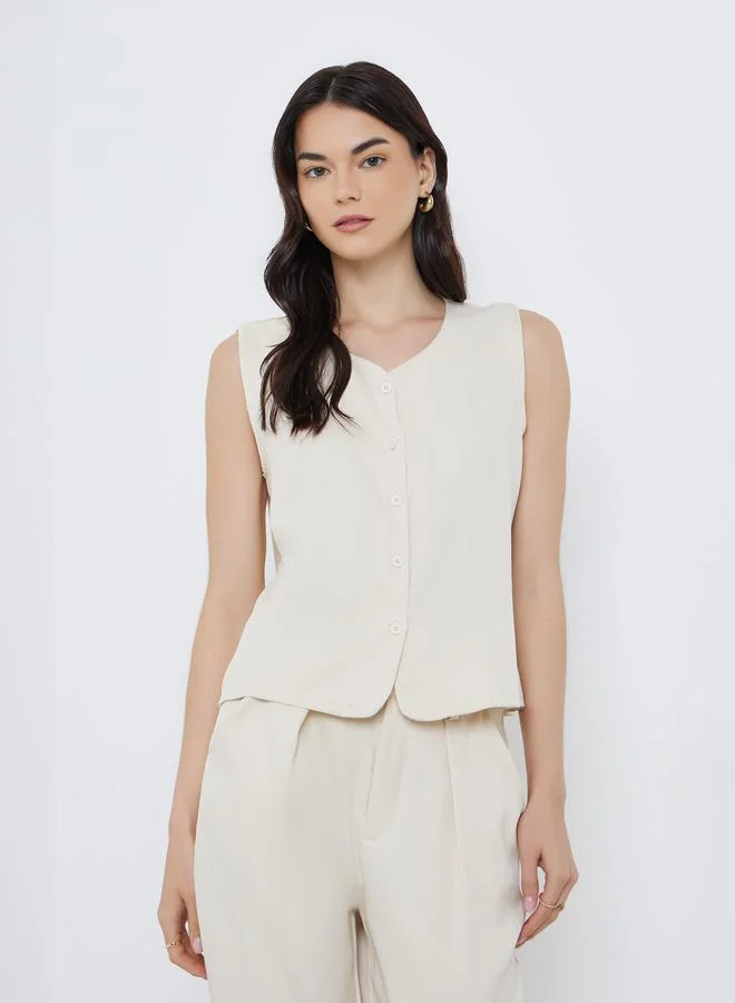 تايك تو Take Two Solid Sleeveless Buttoned Top and Pant Co-Ords