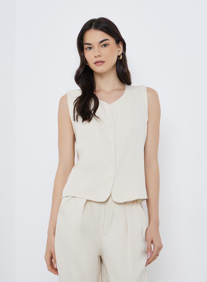 Take Two Solid Sleeveless Buttoned Top and Pant Co-Ords - Image 2
