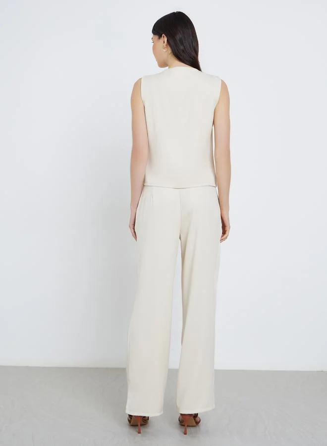 تايك تو Take Two Solid Sleeveless Buttoned Top and Pant Co-Ords