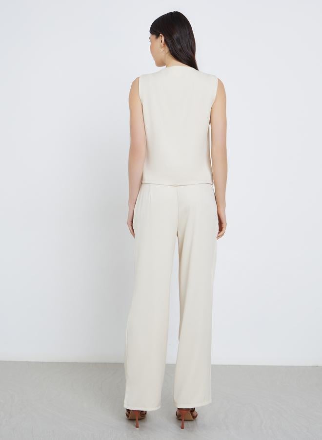 Take Two Solid Sleeveless Buttoned Top and Pant Co-Ords - Image 4