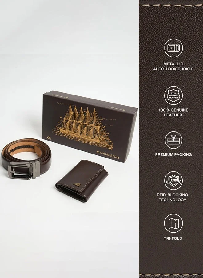 MANNERISM  The Heirloom Leather Gift Set – Belt & Wallet · Mahogany-Dark Brown for Men | Best Price UAE