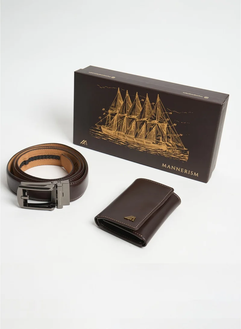 Mannerism The Heirloom Leather Gift Set – Belt & Wallet · Mahogany-Dark Brown