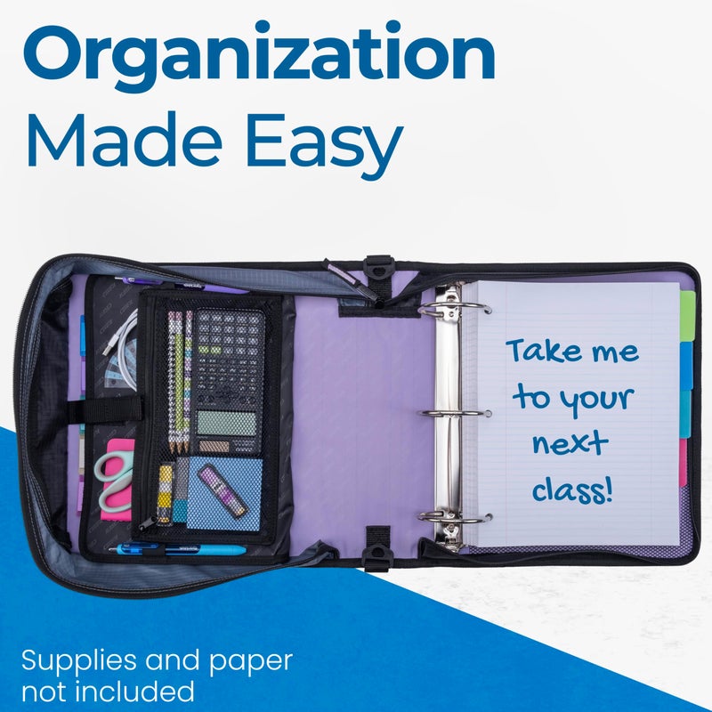 Case it Case-it Mighty Zip Tab School Zipper Binder | 3-Inch O-Rings, 600-Sheet Capacity, 5-Subject Expanding File Folder, Multiple Pockets & Storage Organizer, Shoulder Strap | D-146 Lavender - Image 4