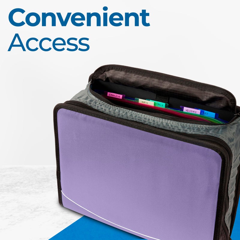 Case it Case-it Mighty Zip Tab School Zipper Binder | 3-Inch O-Rings, 600-Sheet Capacity, 5-Subject Expanding File Folder, Multiple Pockets & Storage Organizer, Shoulder Strap | D-146 Lavender - Image 3