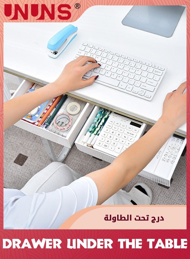 UNUNS 2 Pack Under Desk Drawer,Under Desk Storage,Under Desk Organizer,Hidden Self-Adhesive Desk Drawer Slide-out,Stick on Desk Drawer White,Under Mount Drawer For Office Classroom Home - Image 3