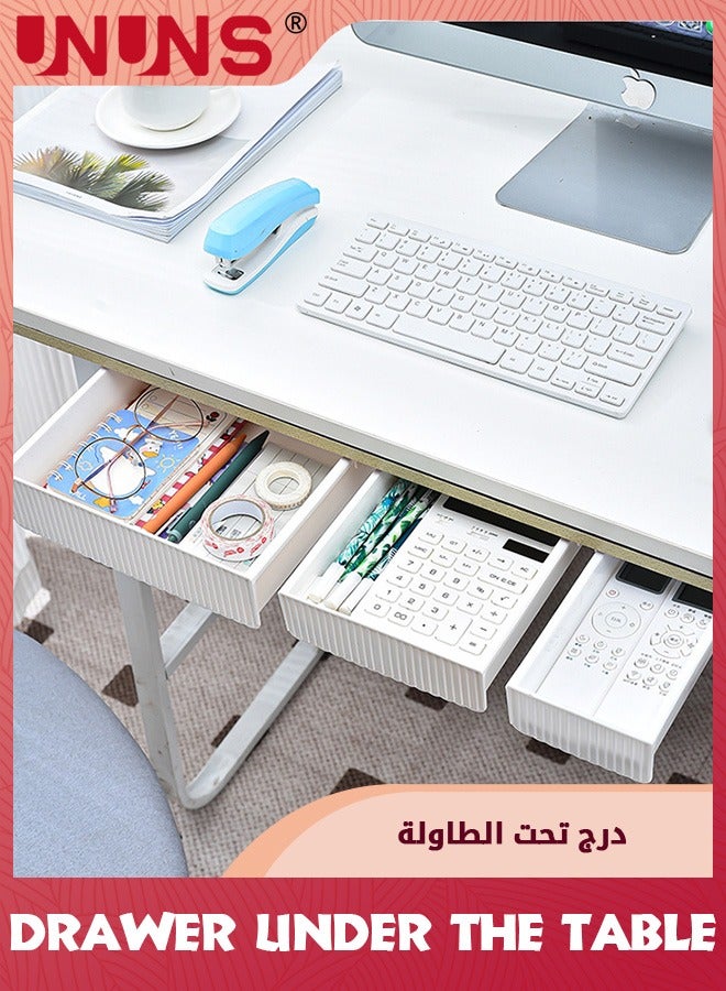 UNUNS 2 Pack Under Desk Drawer,Under Desk Storage,Under Desk Organizer,Hidden Self-Adhesive Desk Drawer Slide-out,Stick on Desk Drawer White,Under Mount Drawer For Office Classroom Home - Image 4