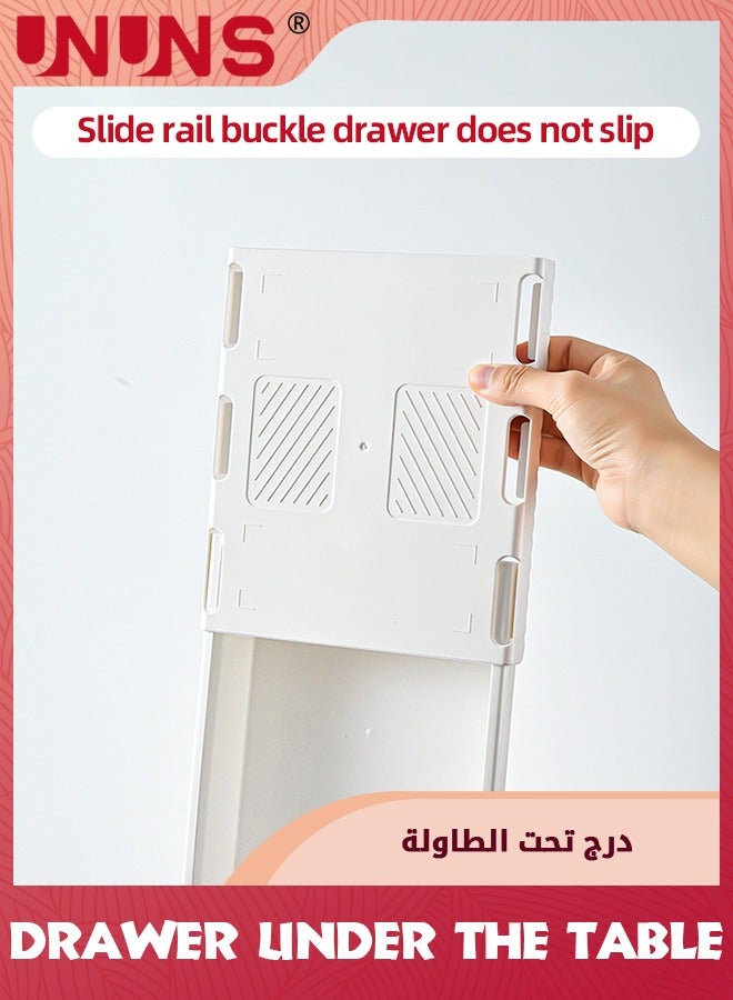 UNUNS 2 Pack Under Desk Drawer,Under Desk Storage,Under Desk Organizer,Hidden Self-Adhesive Desk Drawer Slide-out,Stick on Desk Drawer White,Under Mount Drawer For Office Classroom Home - Image 5