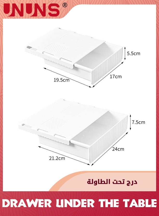 UNUNS 2 Pack Under Desk Drawer,Under Desk Storage,Under Desk Organizer,Hidden Self-Adhesive Desk Drawer Slide-out,Stick on Desk Drawer White,Under Mount Drawer For Office Classroom Home - Image 2