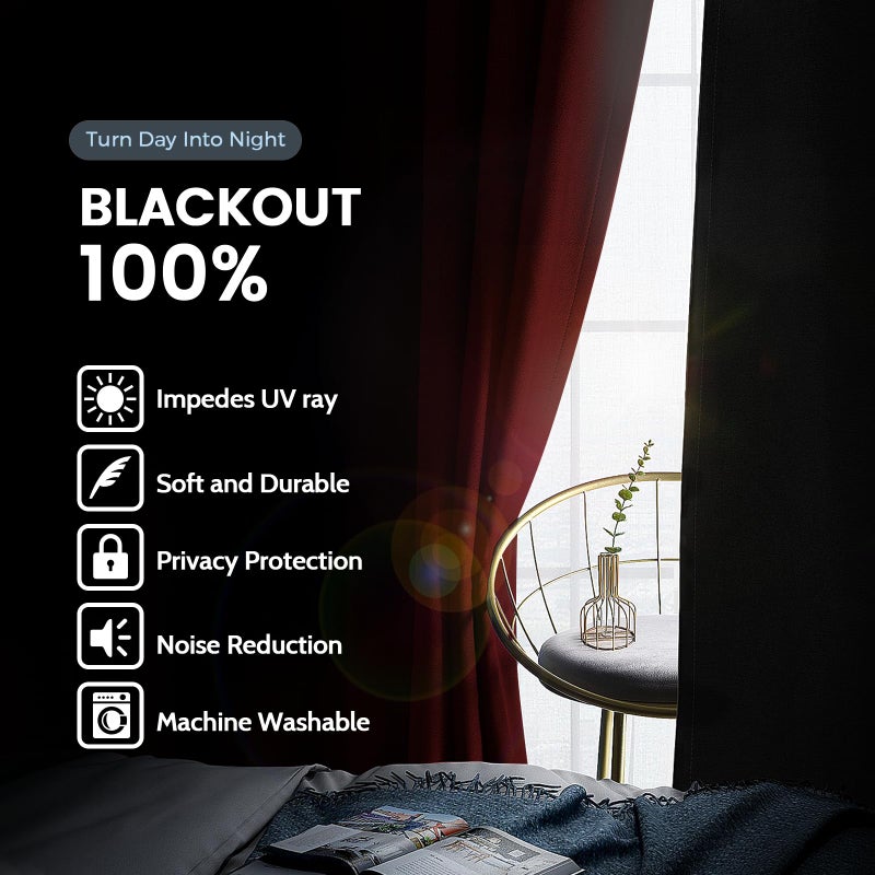SimpleHome 100% Blackout Curtains for Bedroom,Thermal Insulated Burgundy Grommet Window Drapes Room Darkening Curtains for Living Room with Black Back,38 x 84 Inch,2 Panels - Image 2