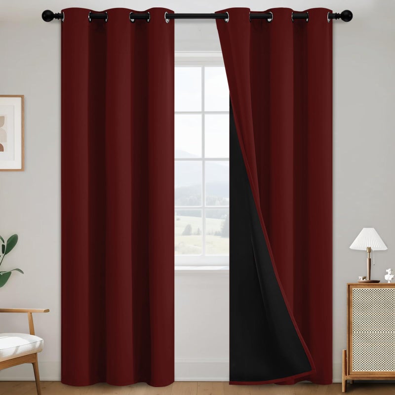 SimpleHome 100% Blackout Curtains for Bedroom,Thermal Insulated Burgundy Grommet Window Drapes Room Darkening Curtains for Living Room with Black Back,38 x 84 Inch,2 Panels - Image 1