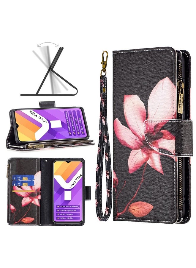 HuHa Case Cover For vivo Y15s Colored Drawing Pattern Zipper Horizontal Flip Leather Phone Case(Lotus) - Image 1