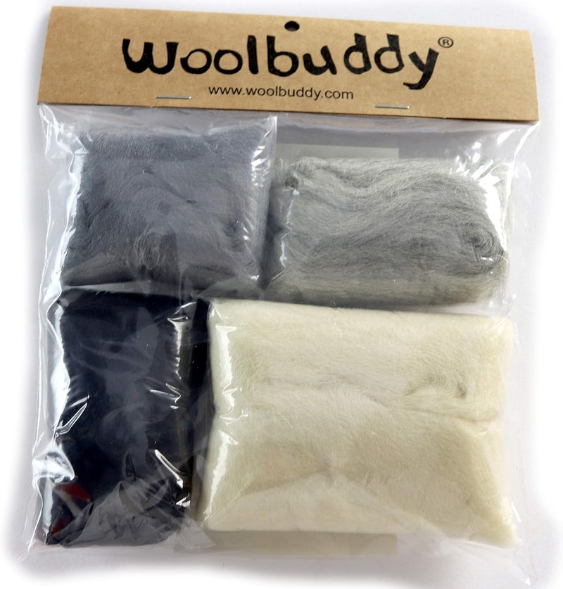 Woolbuddy Needle Felting Wool, Natural Handmade Wool Roving, 6 Vibrant Colors with Instructions (Wool Winter) - Image 1