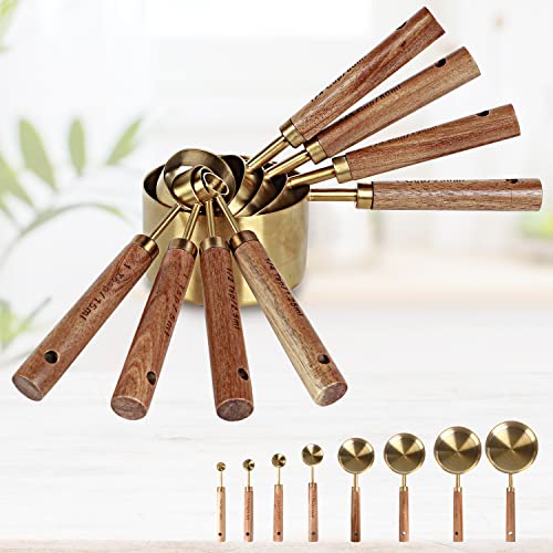 PrettyFine Collection 8 Piece Gold Measuring Cups Set and Measuring Spoons, Golden With fragrant wood Handles-Complete Set of Measure Cups and Spoons For Cooking and Baking.… - Image 4