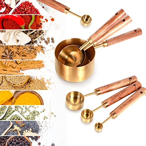PrettyFine Collection 8 Piece Gold Measuring Cups Set and Measuring Spoons, Golden With fragrant wood Handles-Complete Set of Measure Cups and Spoons For Cooking and Baking.… - Image 2