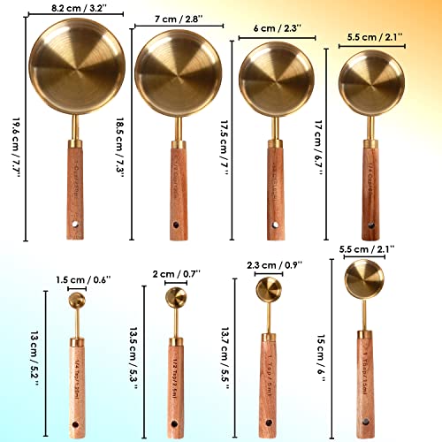 PrettyFine Collection 8 Piece Gold Measuring Cups Set and Measuring Spoons, Golden With fragrant wood Handles-Complete Set of Measure Cups and Spoons For Cooking and Baking.… - Image 3
