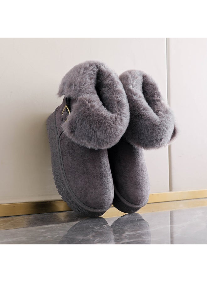 Women's Snow Boots  New Winter Plush Thickened Leather And Fur Versatile Thick-soled Non-slip Northeast Cotton Shoes