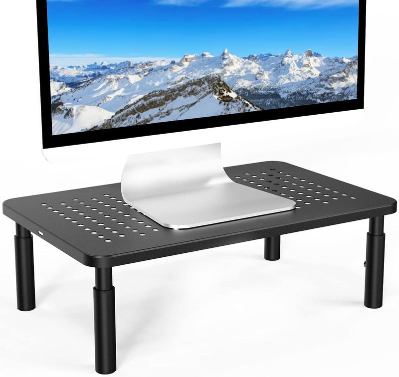 TARKAN Monitor Stand for Desk Laptop PC Riser 3 Height Adjustable with Airflow Vents Steel Black - Image 1