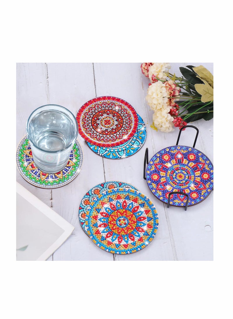سيوسي 8 Pcs Diamond Painting Coasters with Holder, Mandala Coasters DIY Diamond Art Crafts for Adults, Small Diamond Painting Kits Accessories - Image 4