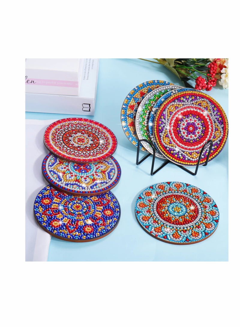 سيوسي 8 Pcs Diamond Painting Coasters with Holder, Mandala Coasters DIY Diamond Art Crafts for Adults, Small Diamond Painting Kits Accessories - Image 2
