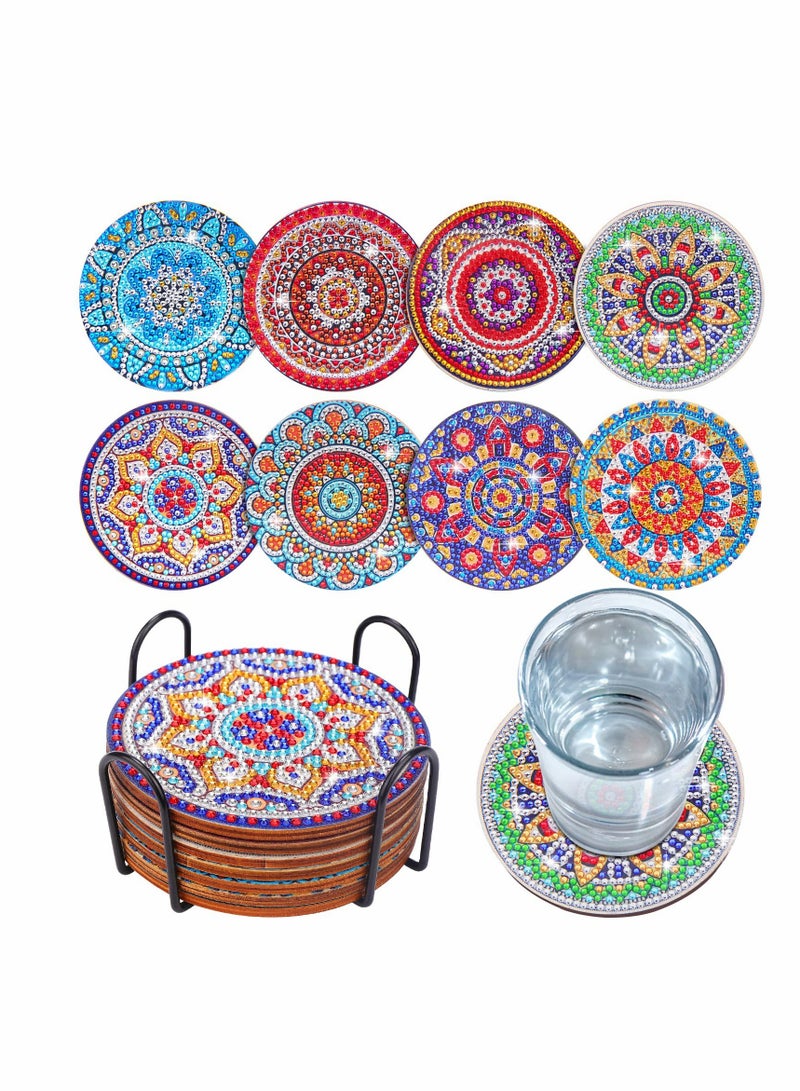 سيوسي 8 Pcs Diamond Painting Coasters with Holder, Mandala Coasters DIY Diamond Art Crafts for Adults, Small Diamond Painting Kits Accessories - Image 1