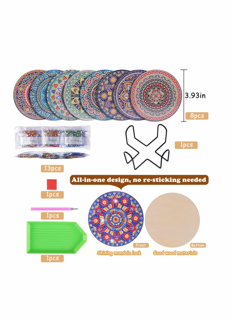 سيوسي 8 Pcs Diamond Painting Coasters with Holder, Mandala Coasters DIY Diamond Art Crafts for Adults, Small Diamond Painting Kits Accessories - Image 5
