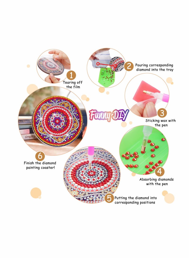 سيوسي 8 Pcs Diamond Painting Coasters with Holder, Mandala Coasters DIY Diamond Art Crafts for Adults, Small Diamond Painting Kits Accessories - Image 3